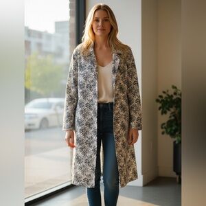 Black and White Floral Trench Coat